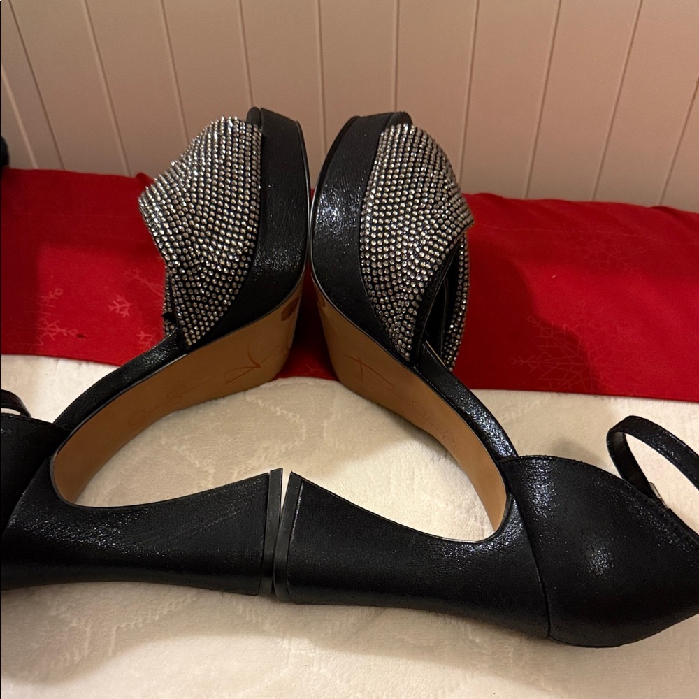 Jessica Simpson Black Crystal Cross-Band Ankle-Strap Heels - Picture 8 of 16